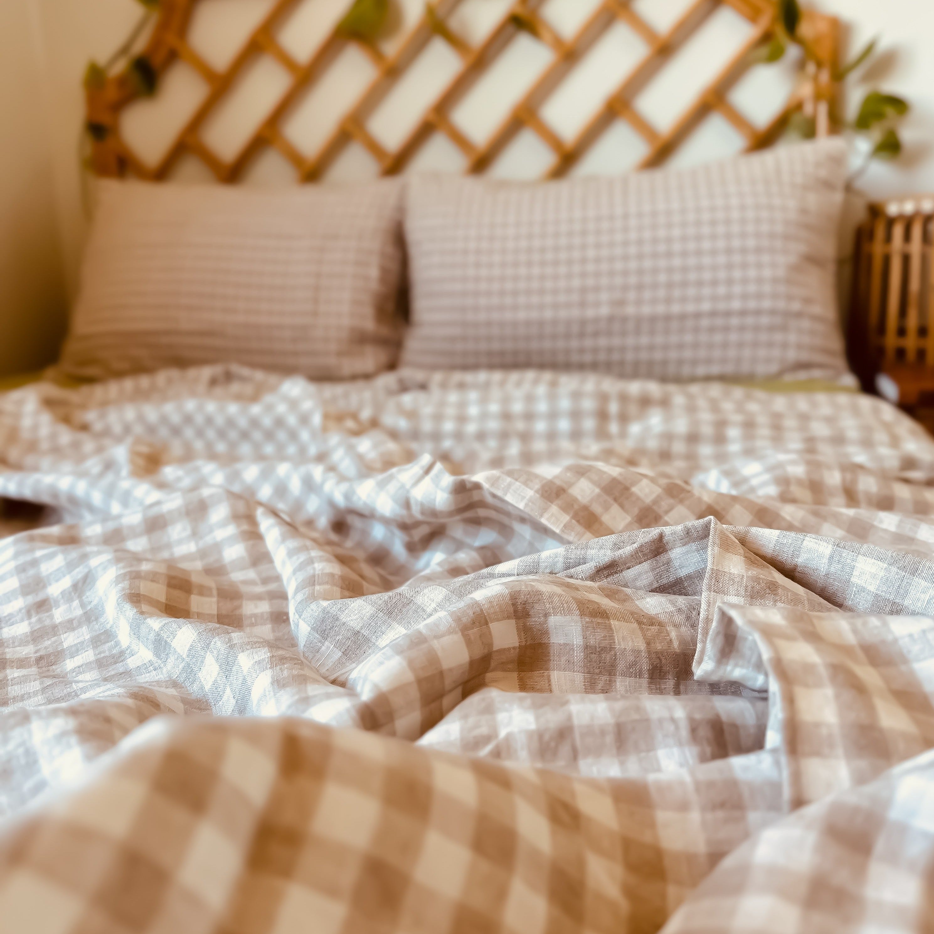 Natural Gingham Linen Queen Fitted Sheet