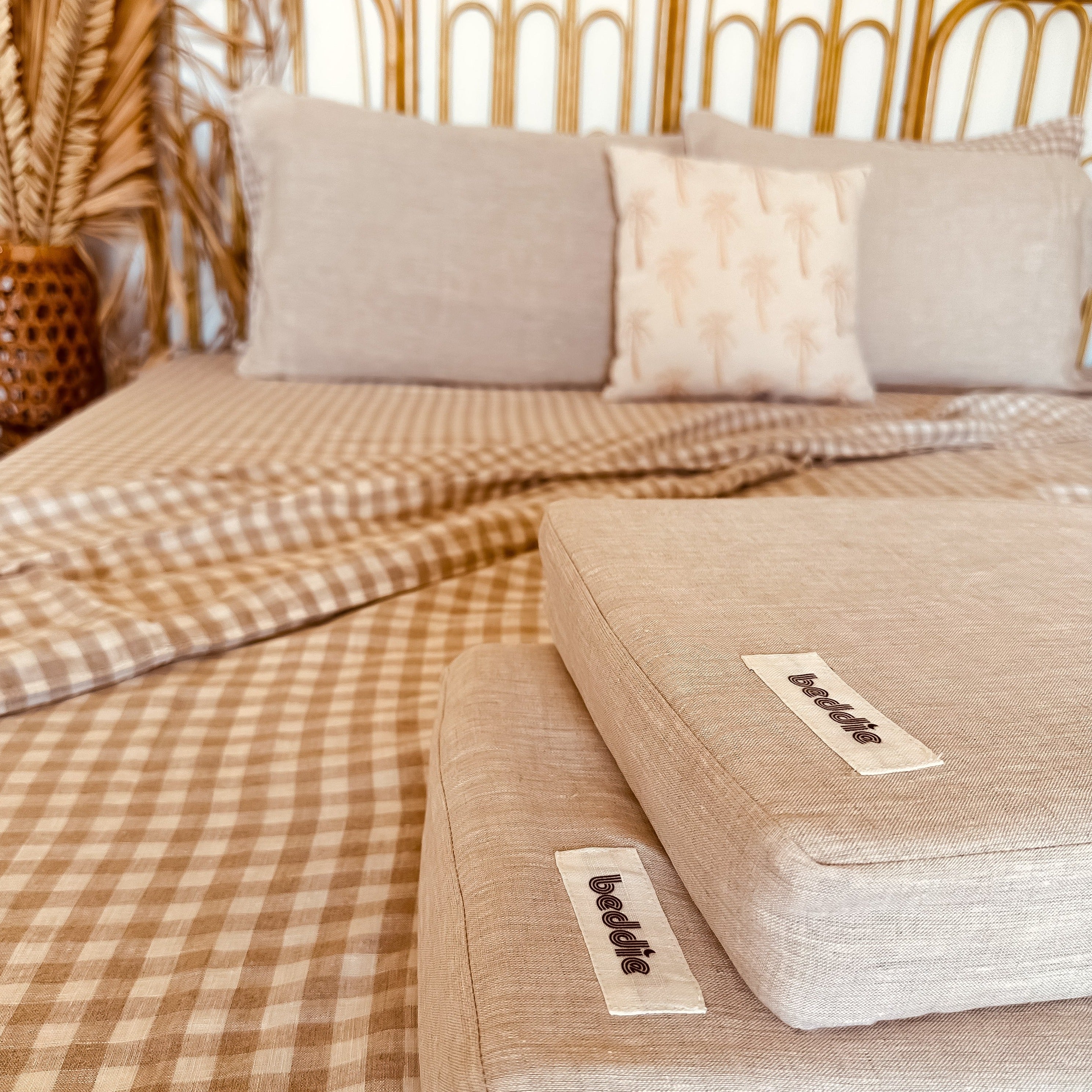 Natural Gingham Linen Queen Fitted Sheet