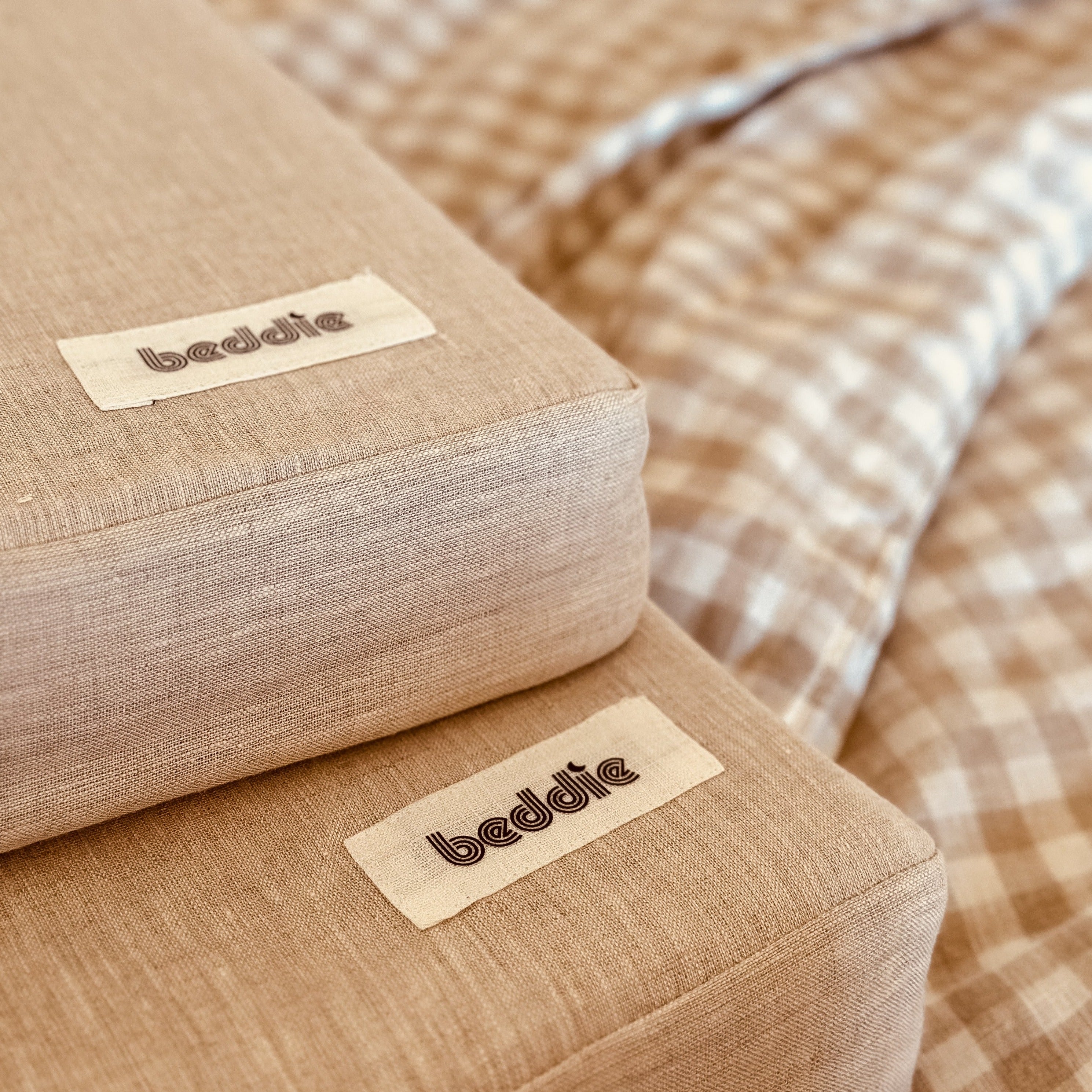 Natural Gingham Linen Queen Fitted Sheet