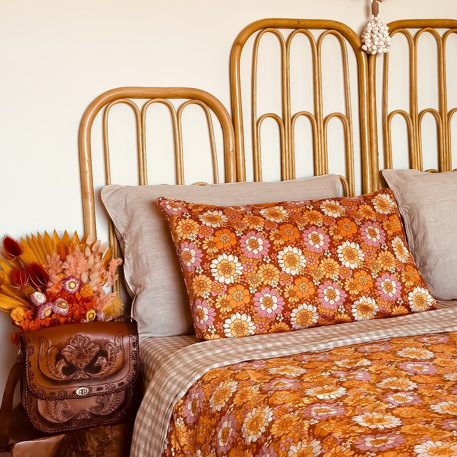 Natural Gingham Linen Queen Fitted Sheet