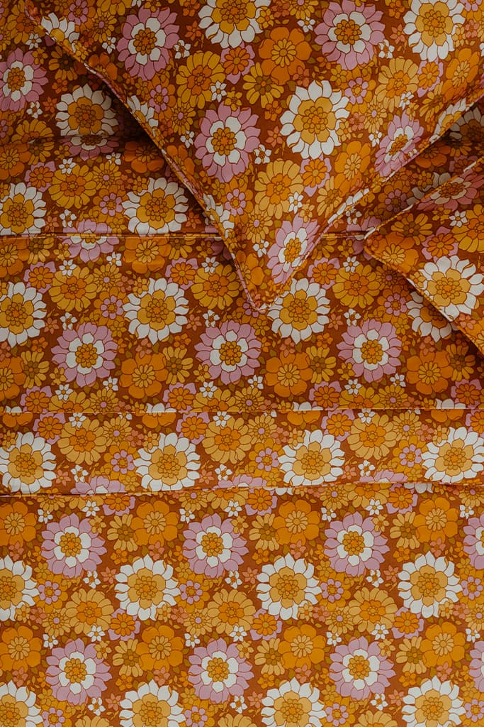 Close-up of Beddie Flower Child cotton sateen fabric