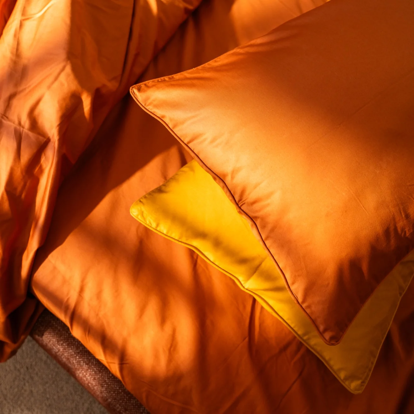 Butterscotch Pure Cotton Quilt Cover styled on a complete bed alternate view