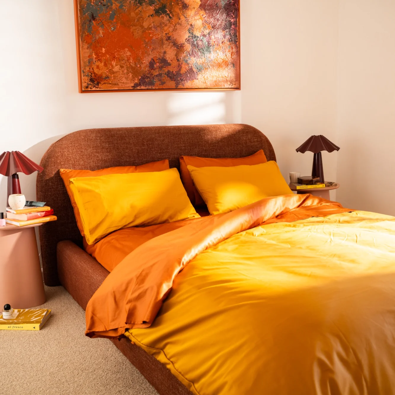 Honey Mustard Pure Cotton Quilt Cover styled in the July 2026 photoshoot