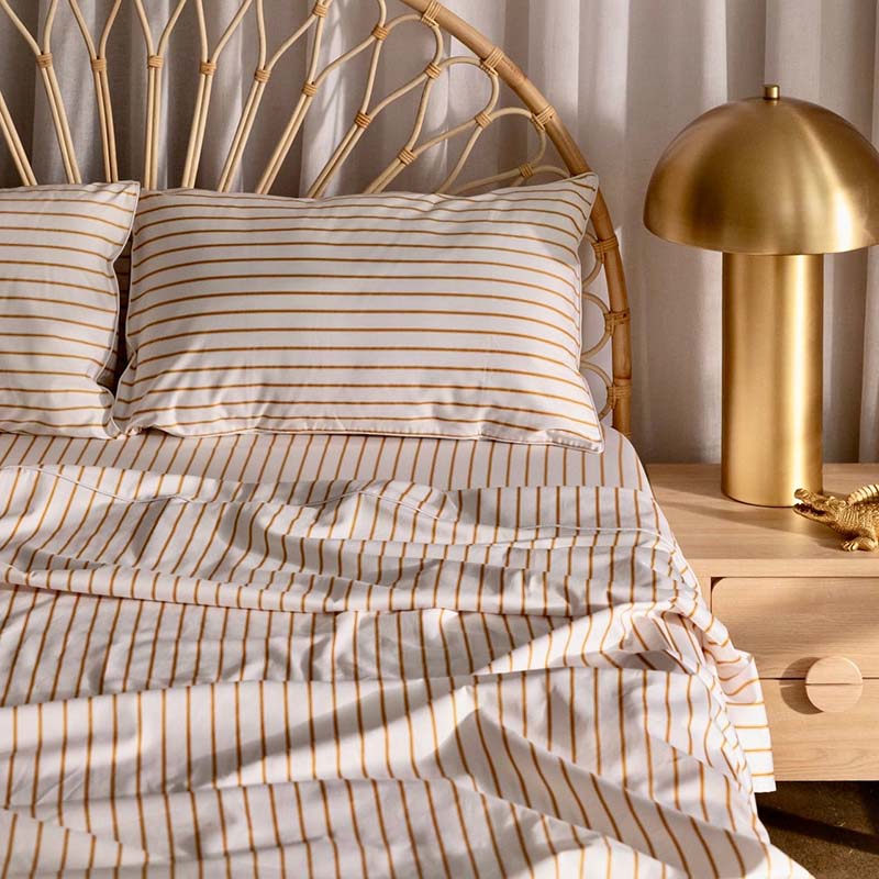 Honey Mustard Stripe Pure Cotton Bed Sheets