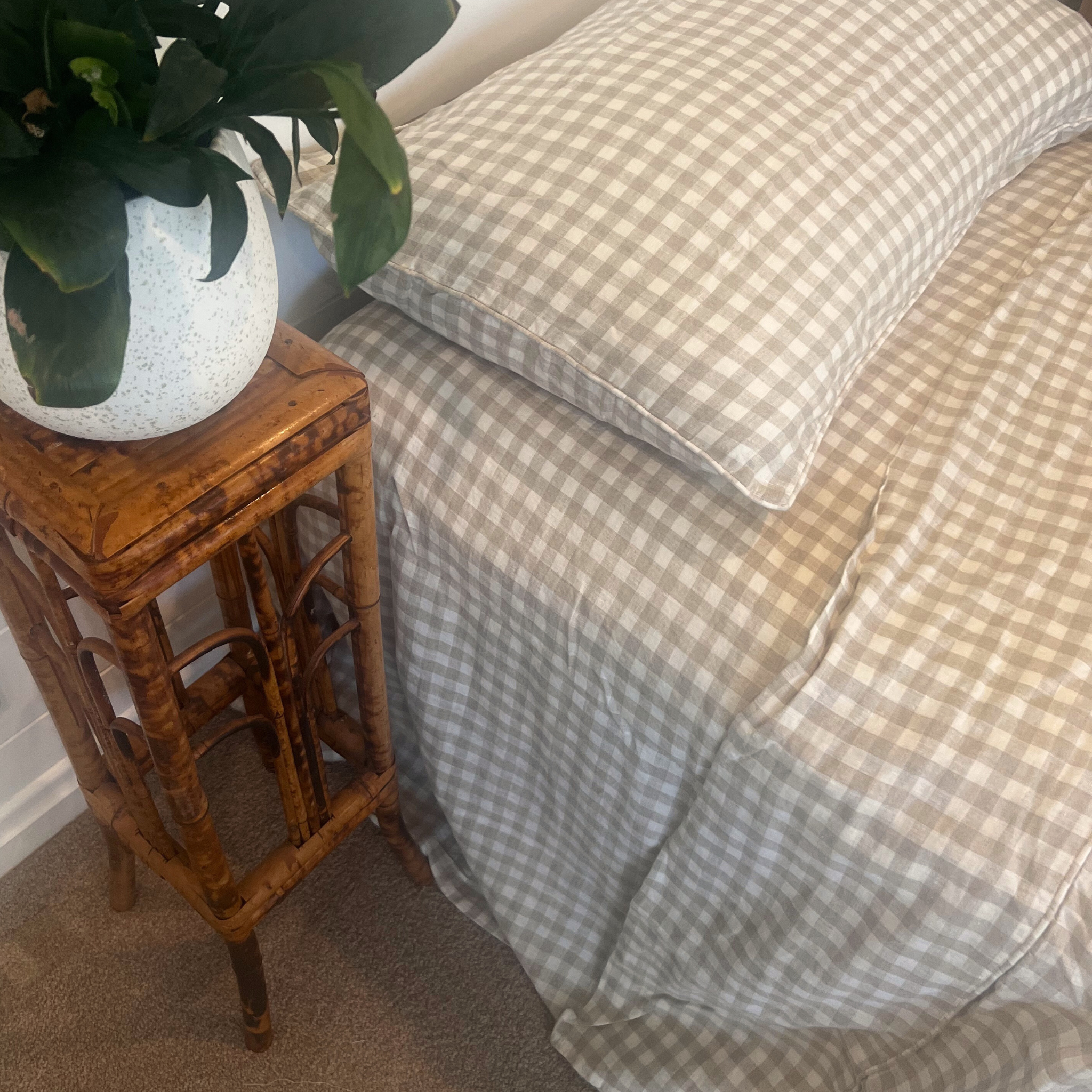 Natural Gingham Linen Pillowcase Set