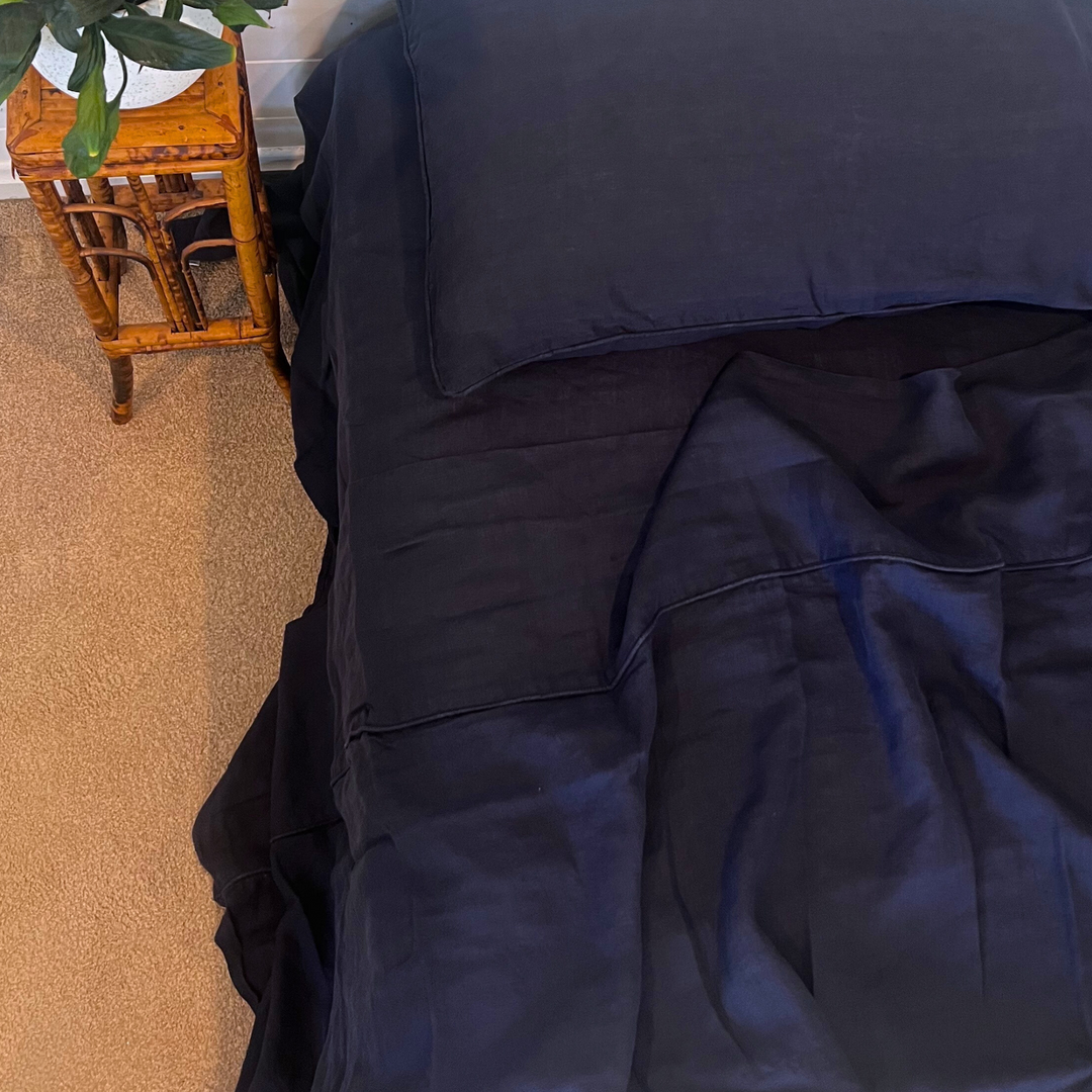 Navy Linen Queen Quilt Cover