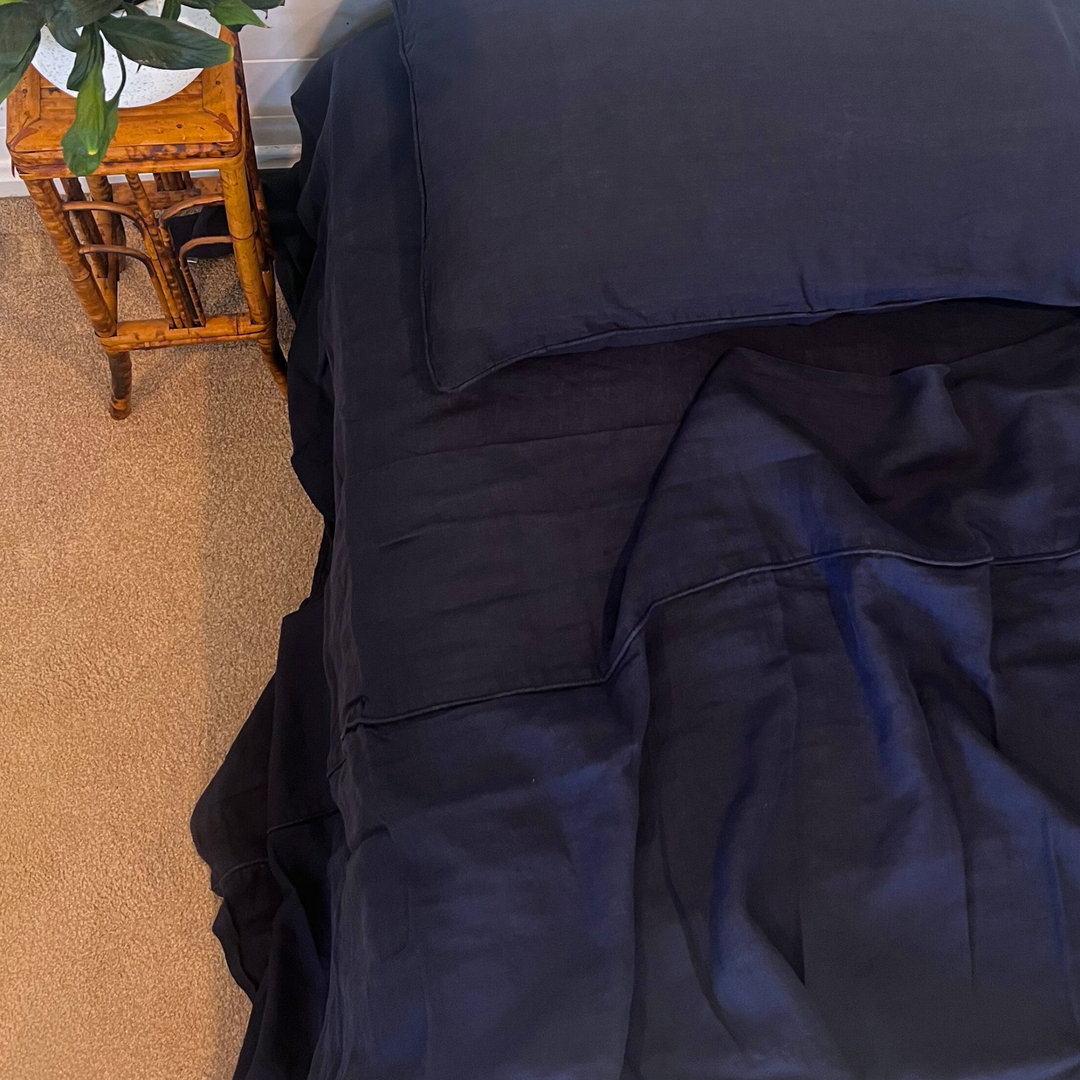 Navy Linen King Fitted Sheet