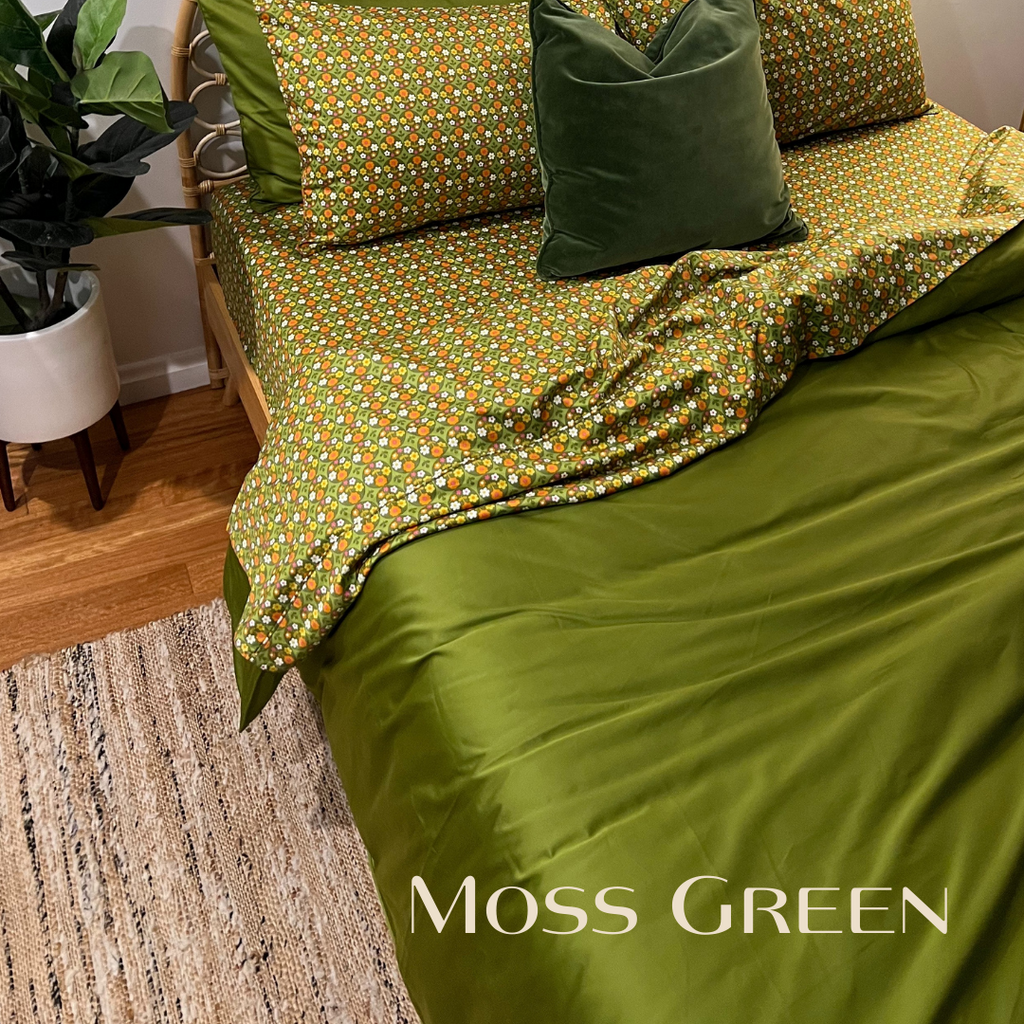 Moss Green Pure Cotton Quilt Cover with Zip